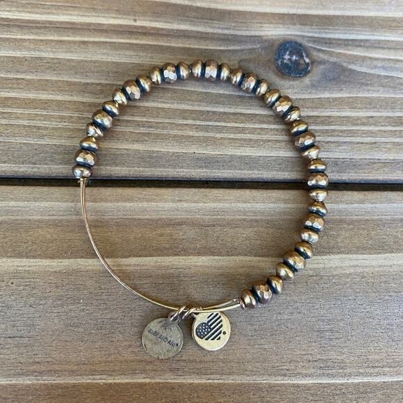 Alex and Ani Layering Gold Metal Bangle Bracelets Bundle of 2 Clear Copper Beads - Picture 3 of 3